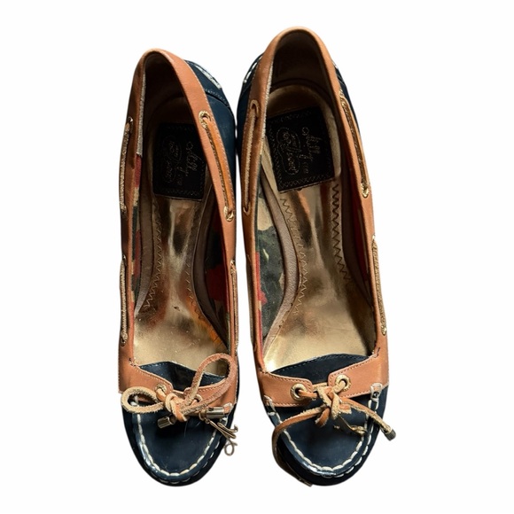 Milly for Sperry Top Sider Navy and Tan Wedge Espadrilles Spring Platform Sz 6.5 - Picture 3 of 6
